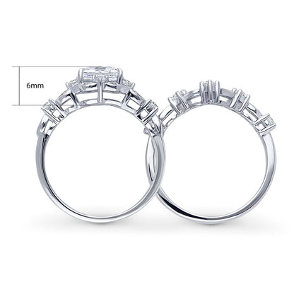 Halo Art Deco Chevron V Shaped CZ Ring Set in Sterling Silver