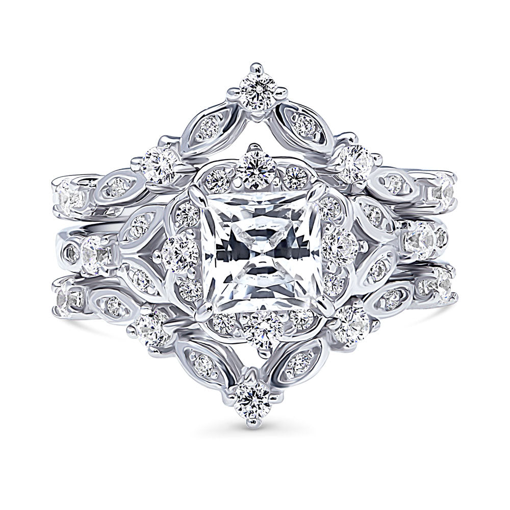 Halo Art Deco Chevron V Shaped CZ Ring Set in Sterling Silver, 1 of 11