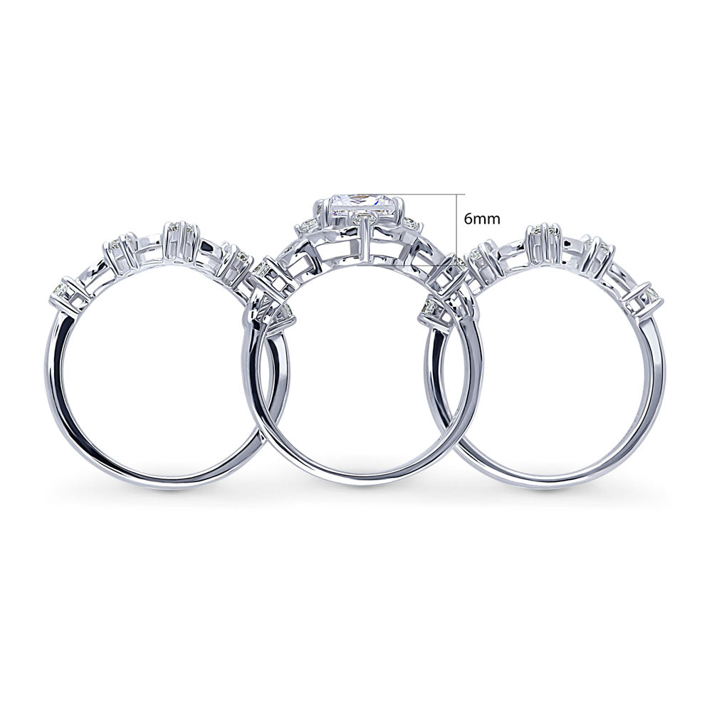 Alternate view of Halo Art Deco Chevron V Shaped CZ Ring Set in Sterling Silver, 8 of 11