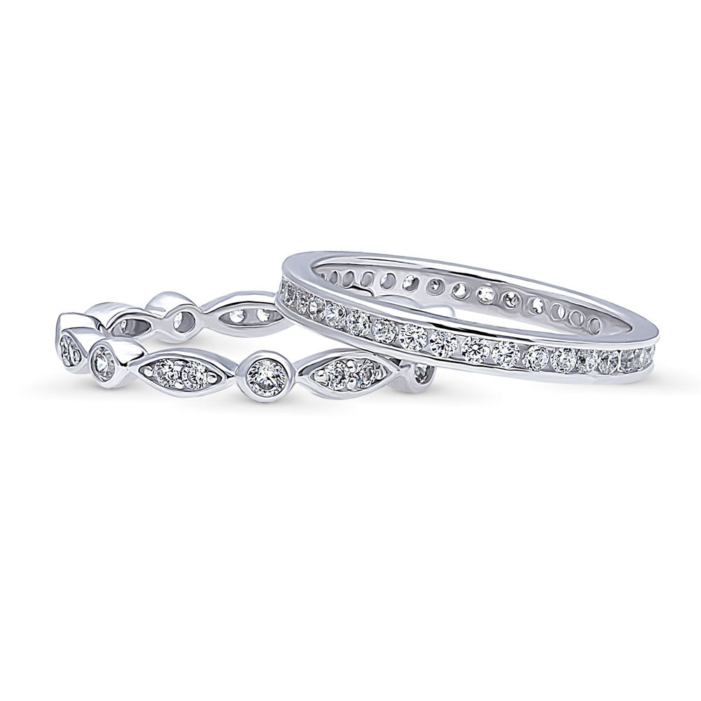 Front view of Bubble Bezel CZ Eternity Ring Set in Sterling Silver, 4 of 6