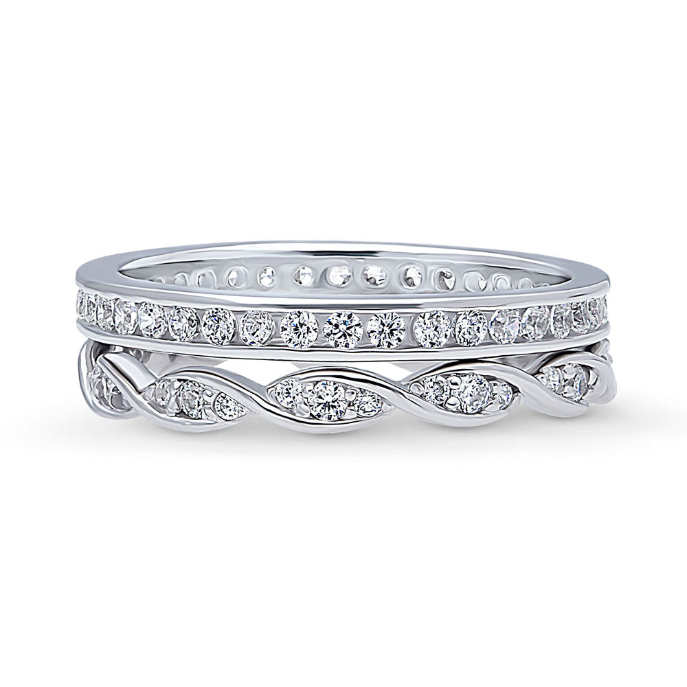 Woven Pave CZ Eternity Ring Set in Sterling Silver