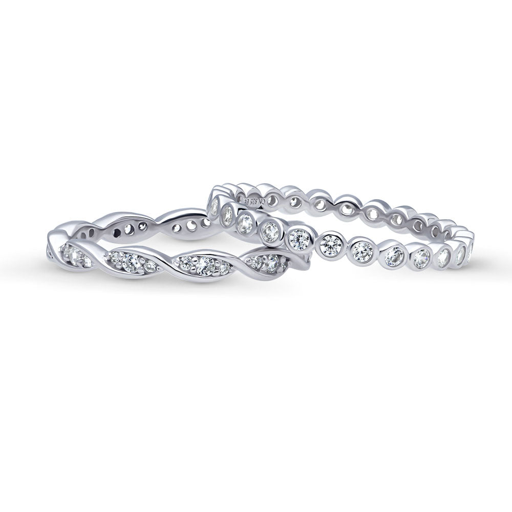 Front view of Bubble Woven Pave CZ Eternity Ring Set in Sterling Silver, 4 of 13