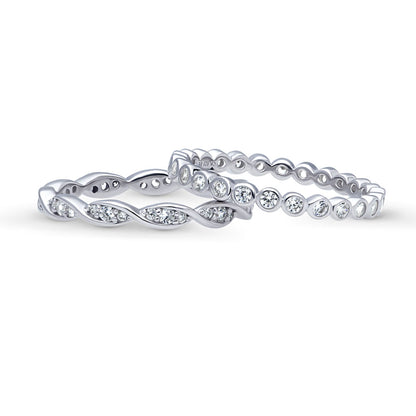 Bubble Woven Pave CZ Eternity Ring Set in Sterling Silver