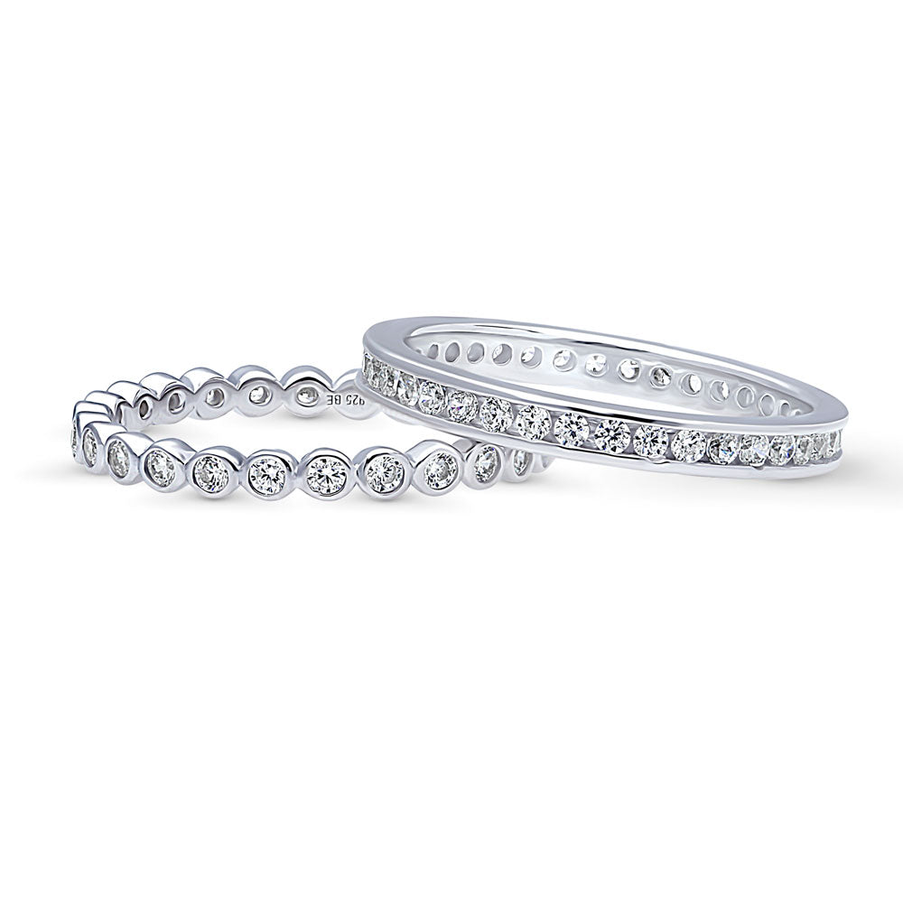 Front view of Bubble Channel CZ Eternity Ring Set in Sterling Silver, 4 of 10