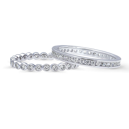 Bubble Channel CZ Eternity Ring Set in Sterling Silver