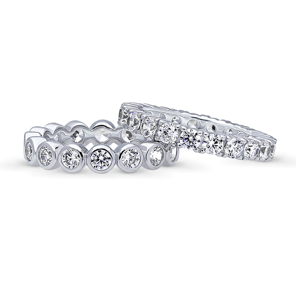 Front view of Bubble Bezel Set CZ Eternity Ring Set in Sterling Silver, 4 of 12