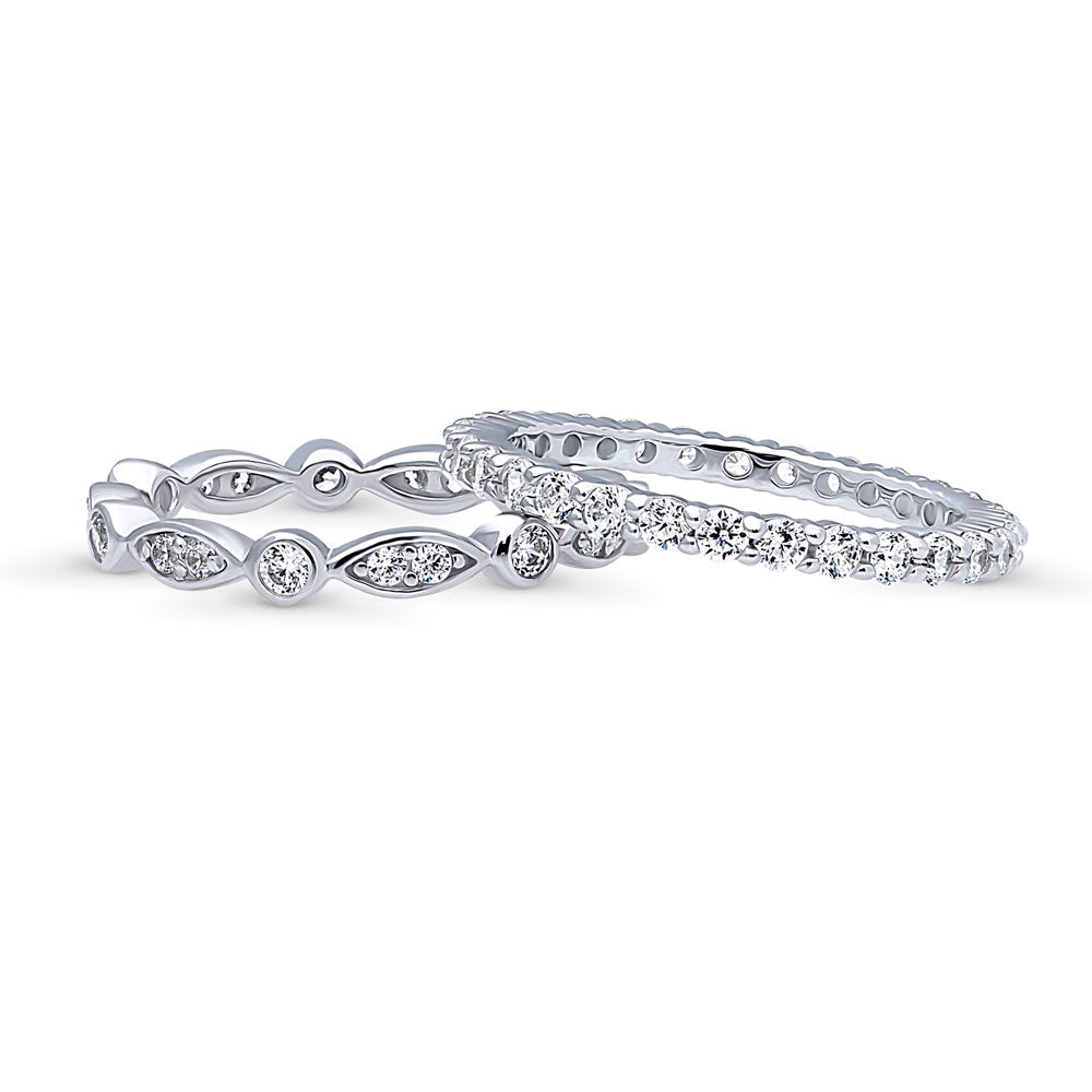 Front view of Bubble Woven Bezel Set CZ Eternity Ring Set in Sterling Silver, 3 of 6