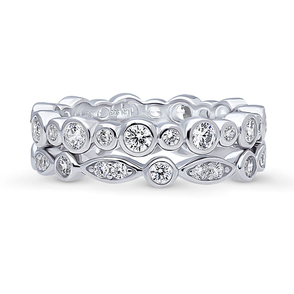 Bubble Bezel CZ Eternity Ring Set in Sterling Silver