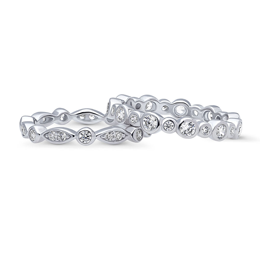 Bubble Bezel Set CZ Eternity Ring Set in Sterling Silver