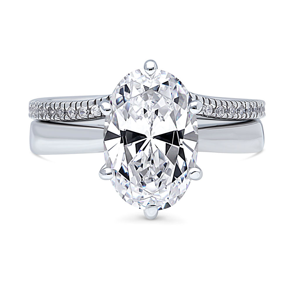 Solitaire Wishbone 3ct Oval CZ Ring Set in Sterling Silver, 1 of 19