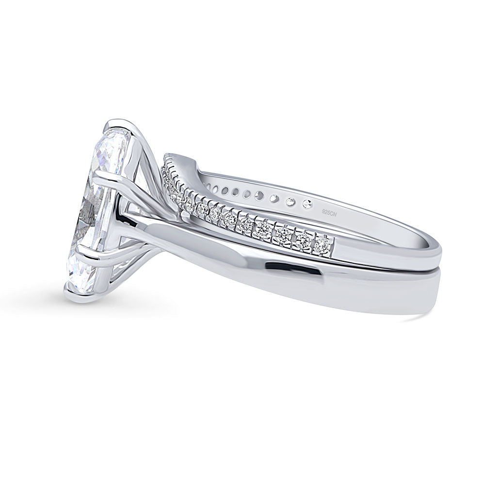Angle view of Solitaire Wishbone 3ct Oval CZ Ring Set in Sterling Silver, 5 of 19
