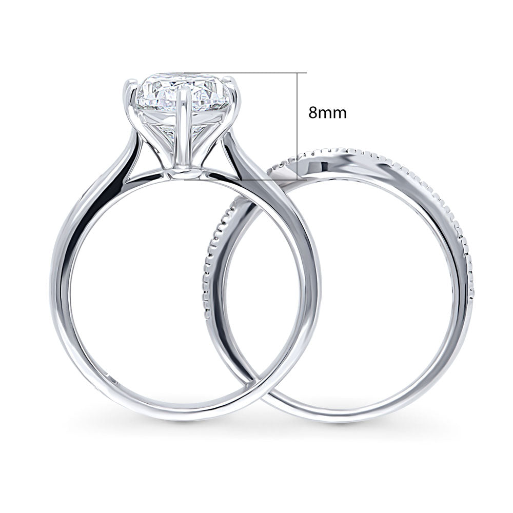 Solitaire Wishbone 3ct Oval CZ Ring Set in Sterling Silver