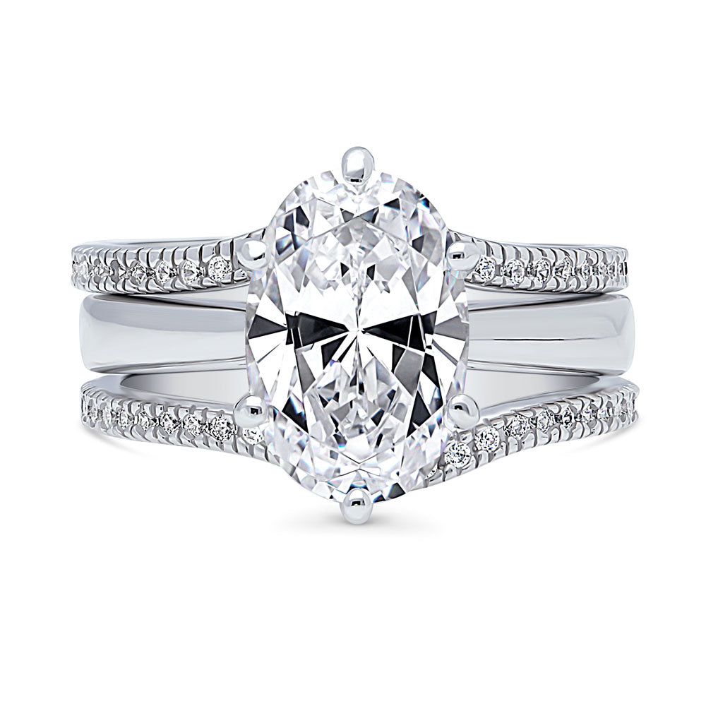 Solitaire Wishbone 3ct Oval CZ Ring Set in Sterling Silver