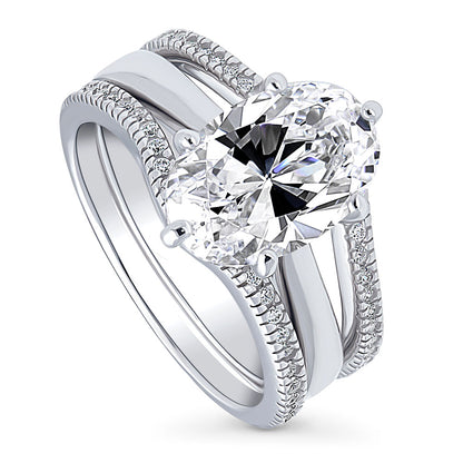 Solitaire Wishbone 3ct Oval CZ Ring Set in Sterling Silver