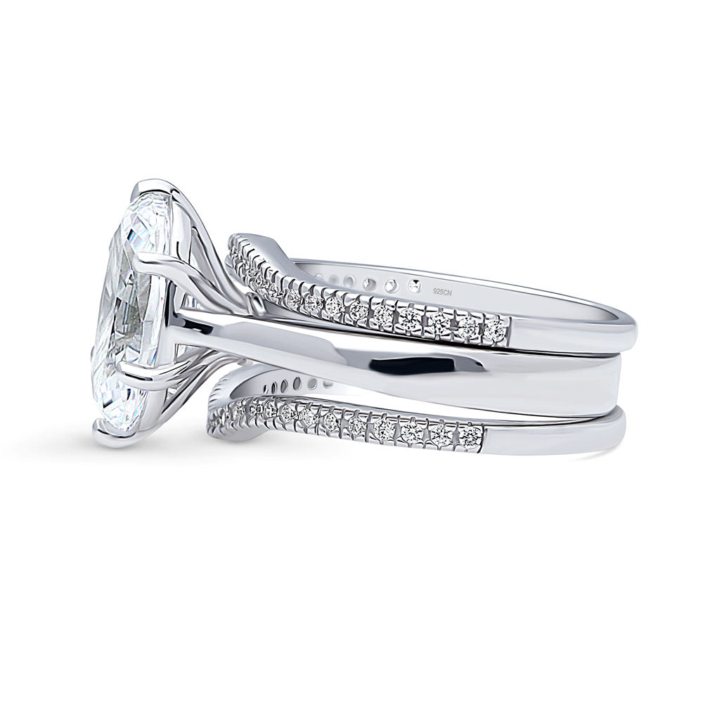 Angle view of Solitaire Wishbone 3ct Oval CZ Ring Set in Sterling Silver, 5 of 19