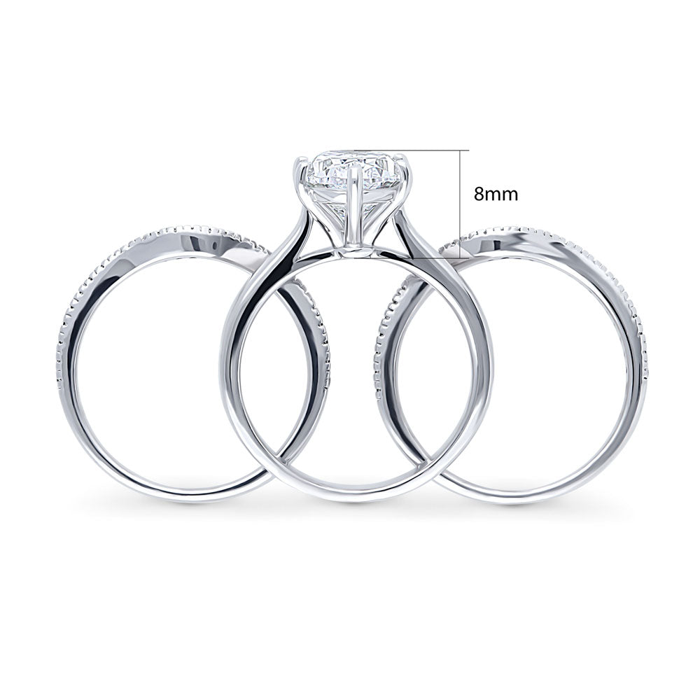 Alternate view of Solitaire Wishbone 3ct Oval CZ Ring Set in Sterling Silver, 8 of 19