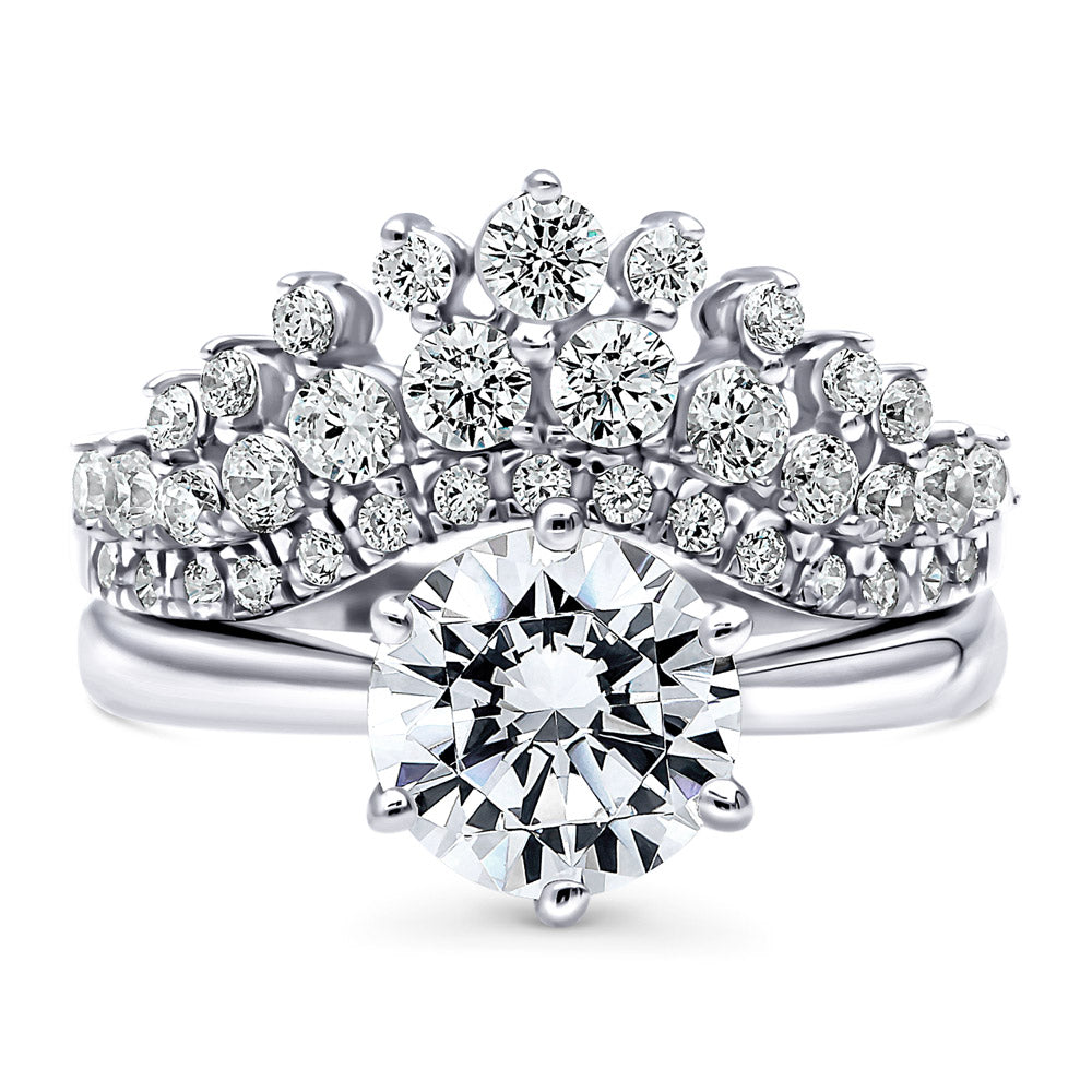 Chevron Crown CZ Ring Set in Sterling Silver