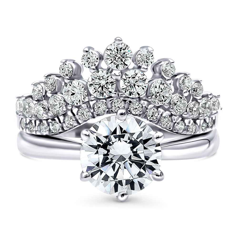 Solitaire Chevron Crown Graduated CZ Ring Set in Sterling Silver, 1 of 18