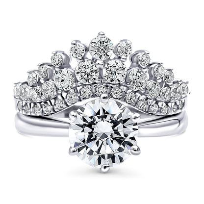 Solitaire Chevron Crown Graduated CZ Ring Set in Sterling Silver