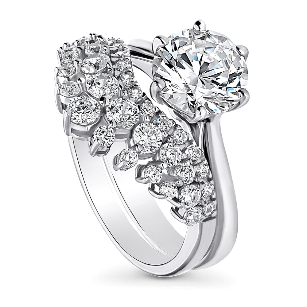 Solitaire Chevron Crown Graduated CZ Ring Set in Sterling Silver