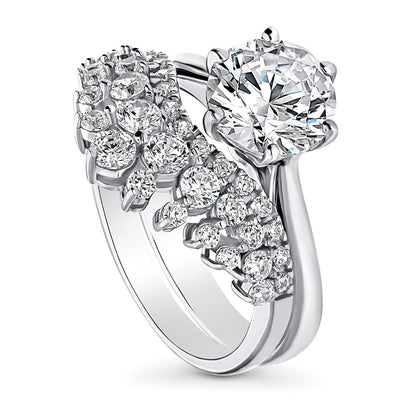 Solitaire Chevron Crown Graduated CZ Ring Set in Sterling Silver