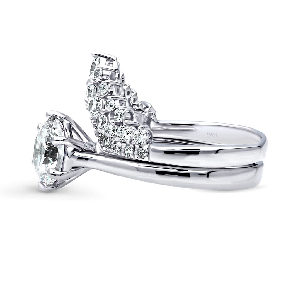 Chevron Crown CZ Ring Set in Sterling Silver