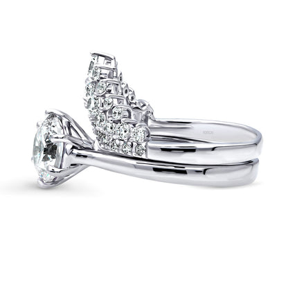 Solitaire Chevron Crown Graduated CZ Ring Set in Sterling Silver