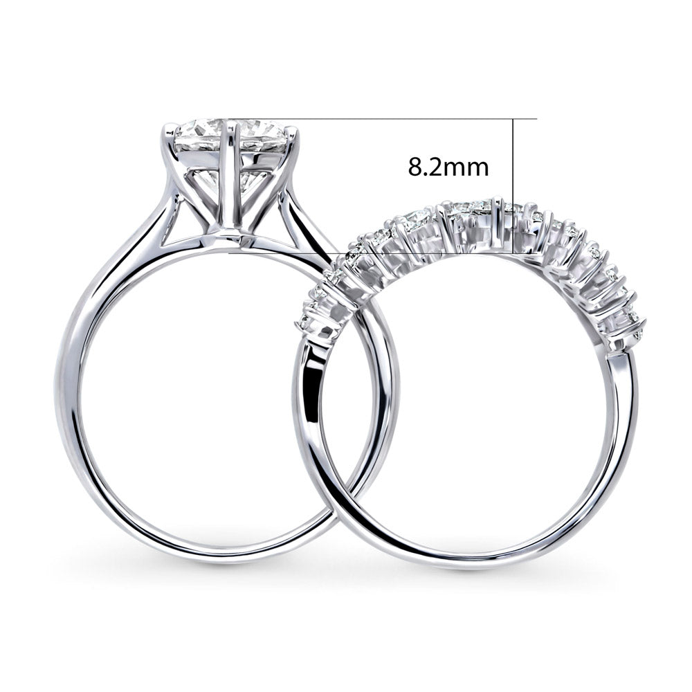 Alternate view of Solitaire Chevron Crown Graduated CZ Ring Set in Sterling Silver, 8 of 18