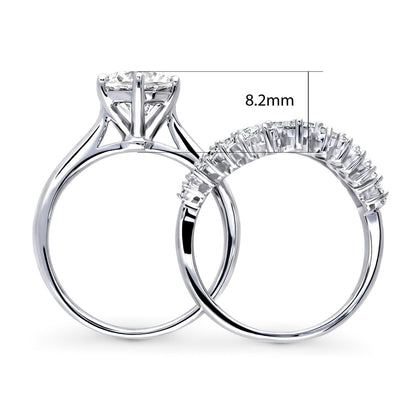 Solitaire Chevron Crown Graduated CZ Ring Set in Sterling Silver