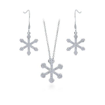 Snowflake CZ Necklace and Earrings Set in Sterling Silver