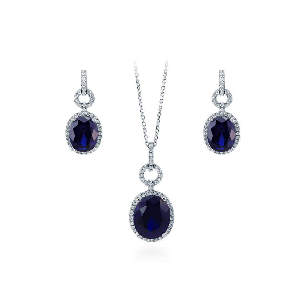 Halo Sapphire-Blue Oval CZ Set in Sterling Silver, 1 of 8