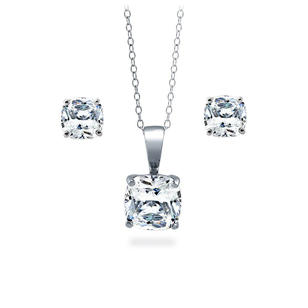 Solitaire 2.5ct/3ct Cushion CZ Set in Sterling Silver, 1 of 10