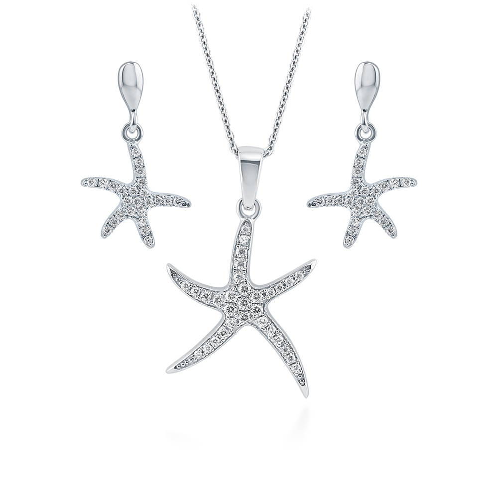 Starfish CZ Necklace and Earrings in Sterling Silver