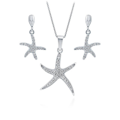 Starfish CZ Necklace and Earrings in Sterling Silver