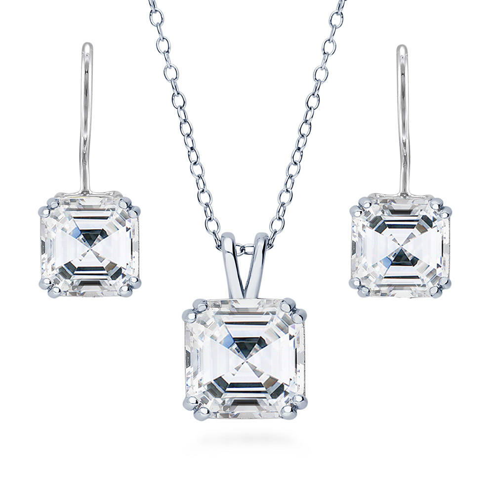 Solitaire 3ct/3.2ct Asscher CZ Set in Sterling Silver, 1 of 17