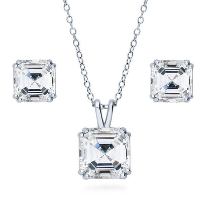 Solitaire 2.4ct/3ct Asscher CZ Set in Sterling Silver
