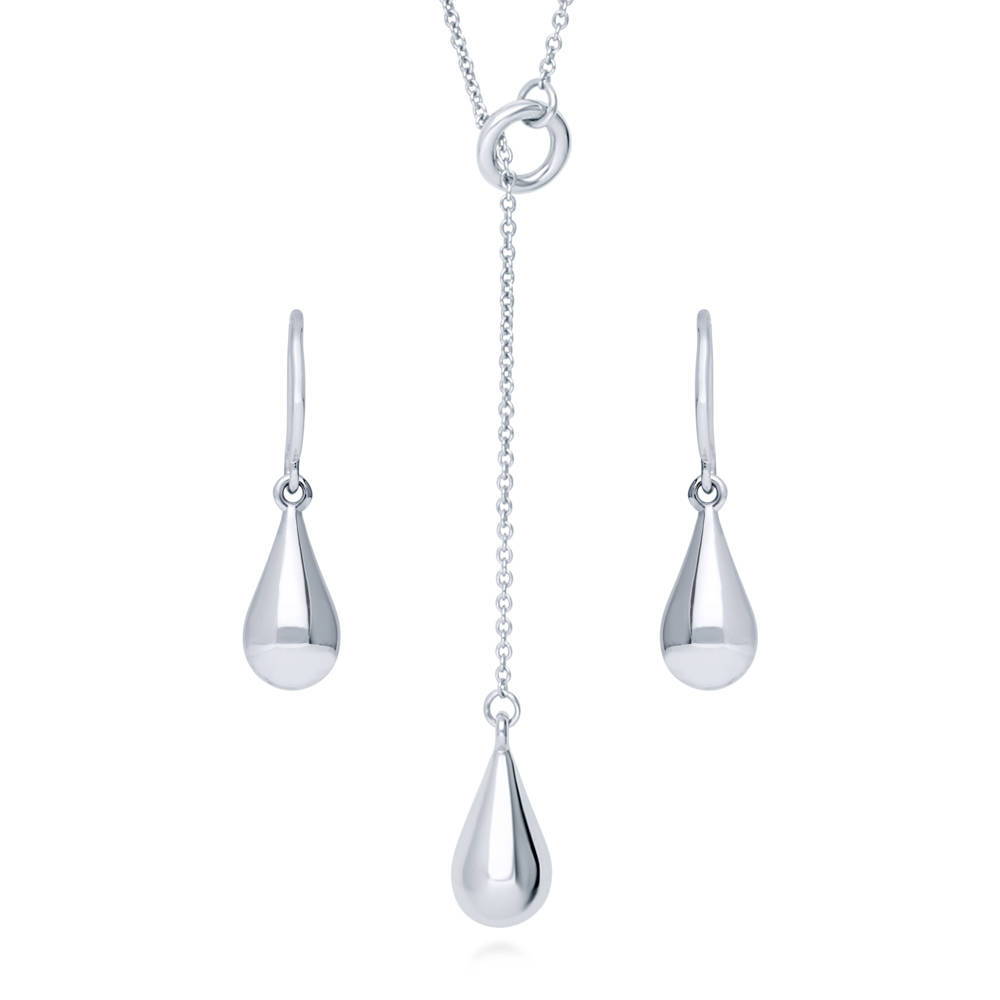 Teardrop Necklace and Earrings in Sterling Silver