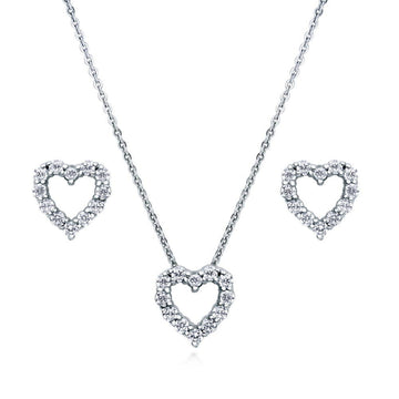Open Heart CZ Necklace and Earrings Set in Sterling Silver