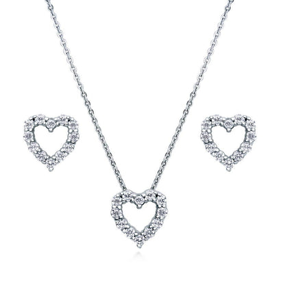 Open Heart CZ Necklace and Earrings in Sterling Silver