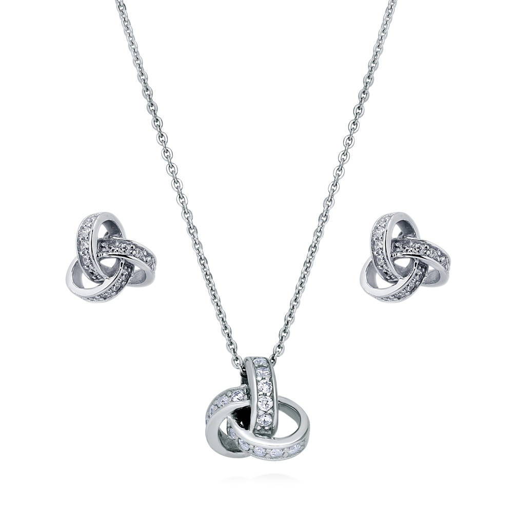 Love Knot CZ Necklace and Earrings in Sterling Silver, 1 of 14
