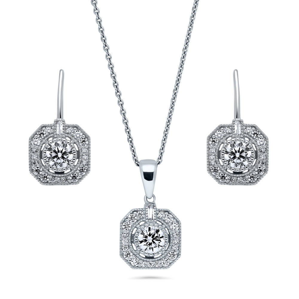 Art Deco CZ Necklace and Earrings in Sterling Silver