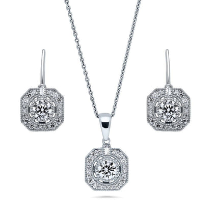 Art Deco CZ Necklace and Earrings in Sterling Silver