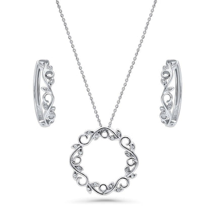 Leaf Filigree CZ Necklace and Earrings in Sterling Silver