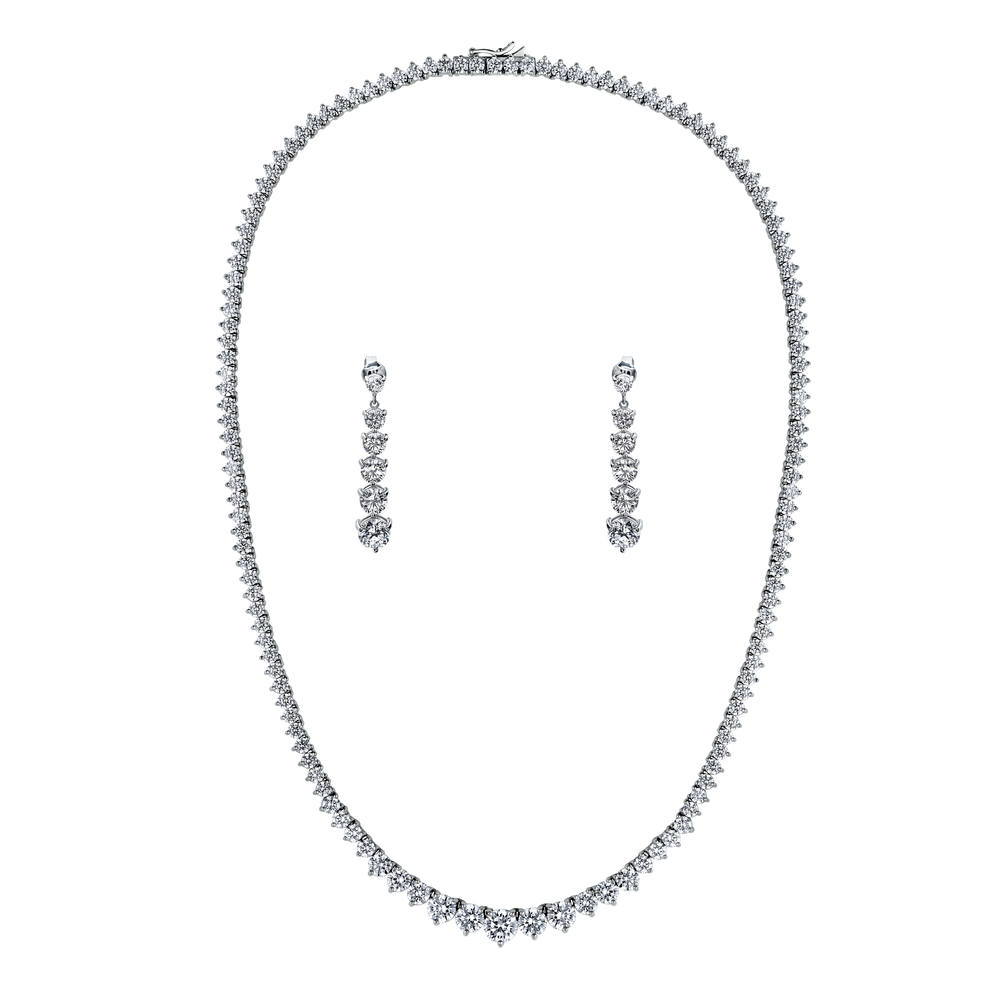 Graduated CZ Tennis Necklace and Earrings Set in Sterling Silver, 1 of 16