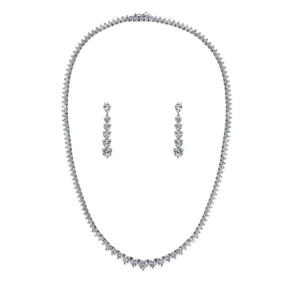 Graduated CZ Tennis Necklace and Earrings Set in Sterling Silver