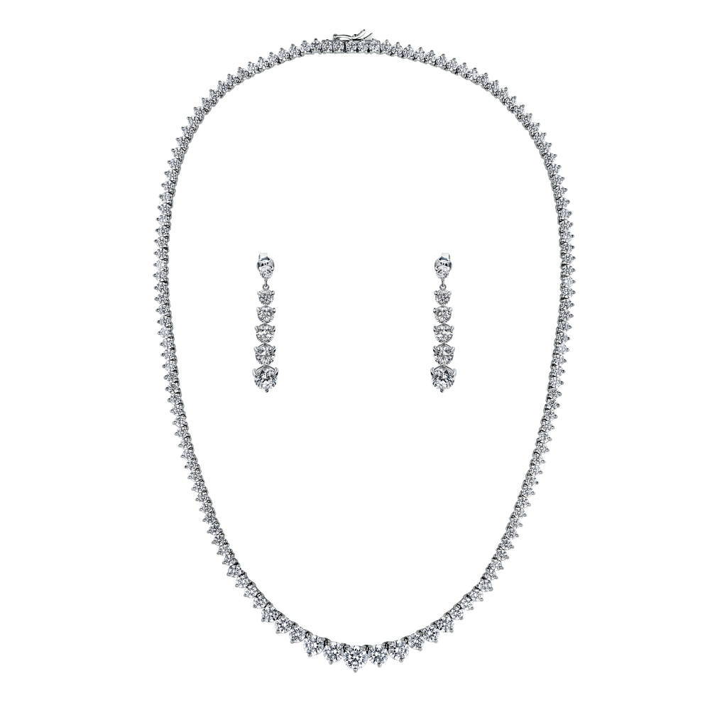 Graduated CZ Tennis Necklace and Earrings Set in Sterling Silver, 1 of 13