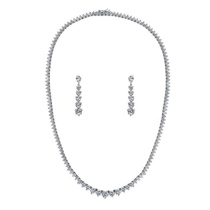 Graduated CZ Tennis Necklace and Earrings Set in Sterling Silver