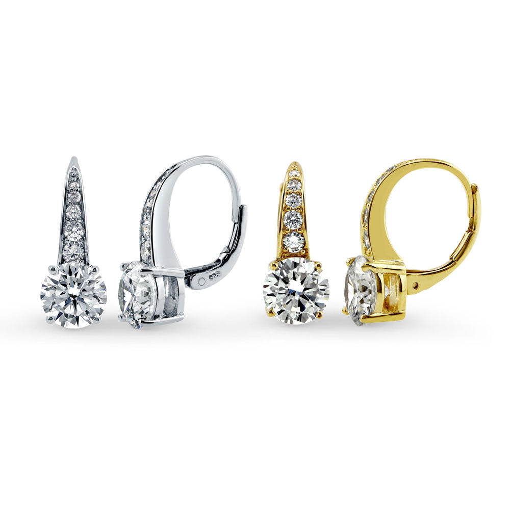 CZ Leverback Earrings in Gold Flashed Sterling Silver, 2 Pairs, 1 of 6