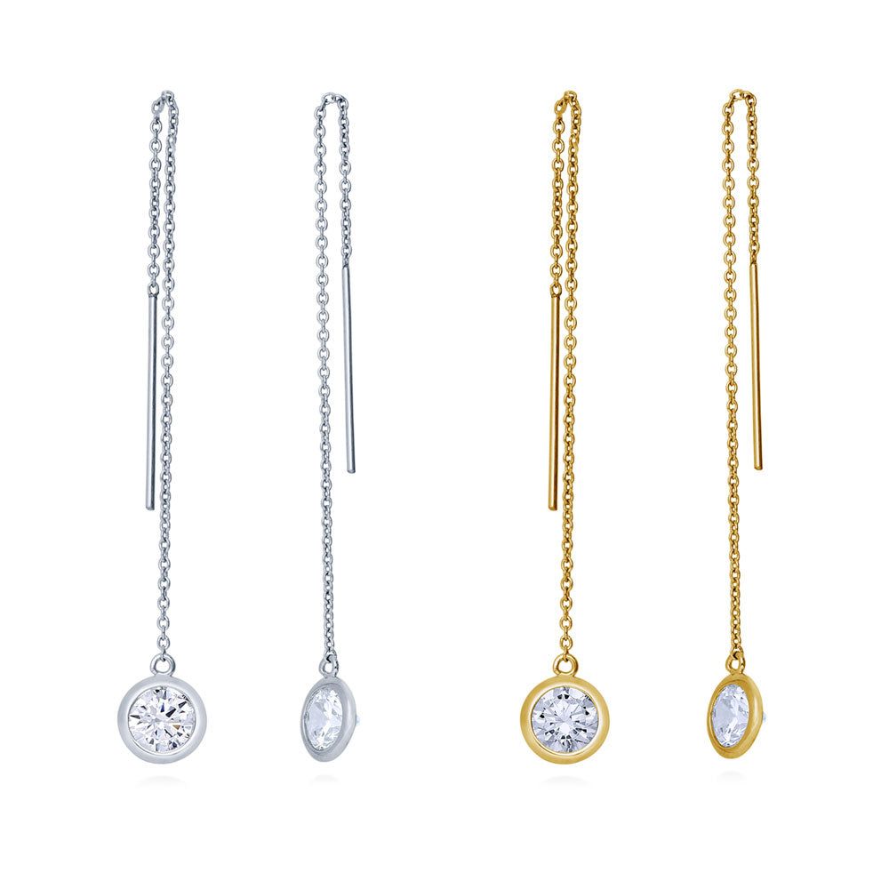 CZ Threader Earrings in Gold Flashed Sterling Silver, 2 Pairs