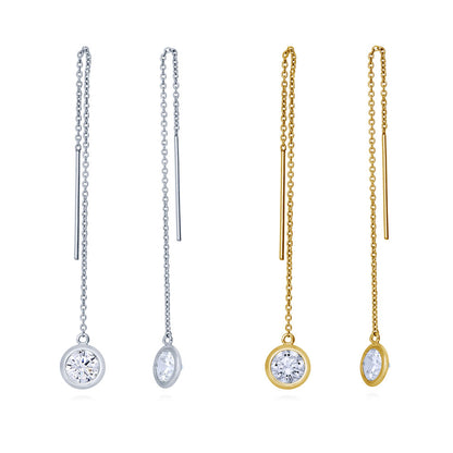 CZ Threader Earrings in Gold Flashed Sterling Silver, 2 Pairs